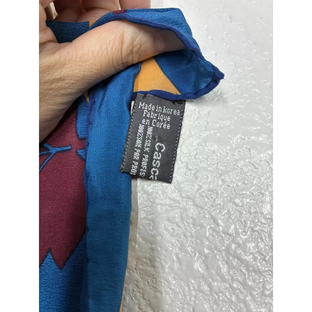 100% Silk Vintage Casca For Magid Scarf One Size Blue Floral 34x34 Square Print